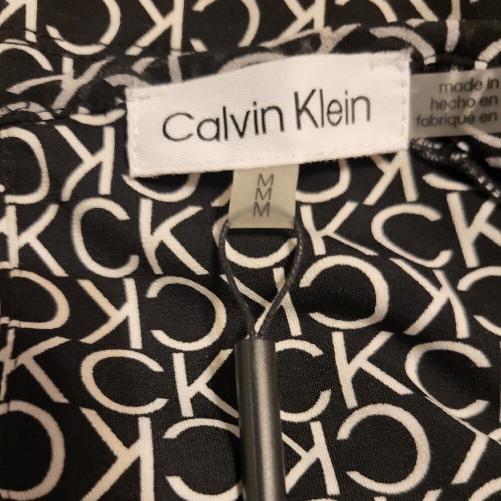 Calvin Klein Tops | Printed Pleated Blouse Black/White CK Logo Size: Medium NWT - Picture 7 of 9
